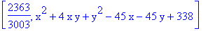 [2363/3003, x^2+4*x*y+y^2-45*x-45*y+338]
